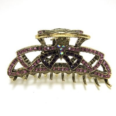 beautyxyz Rhinestone Metal Claw Hair Clip for Womens, purple, X-Large