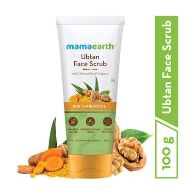 Mamaearth Ubtan Face Scrub with Turmeric & Walnut | De Tan Scrub Helps Remove Sun Tan & Dead Skin | Gently Exfoliates & Hydrates Skin | 3.53 Oz (100g)