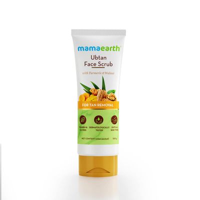 Mamaearth Ubtan Face Scrub with Turmeric &amp; Walnut | De Tan Scrub Helps Remove Sun Tan &amp; Dead Skin | Gently Exfoliates &amp; Hydrates Skin | 3.53 Oz (100g)