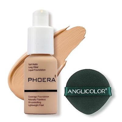 PHOERA Foundation Makeup, Flawless Soft Matte Oil Control Liquid Foundation, Full Coverage Mattle Oil-Control Concealer for Older Women, Great Choice For Gift (#104 Buff Beige)