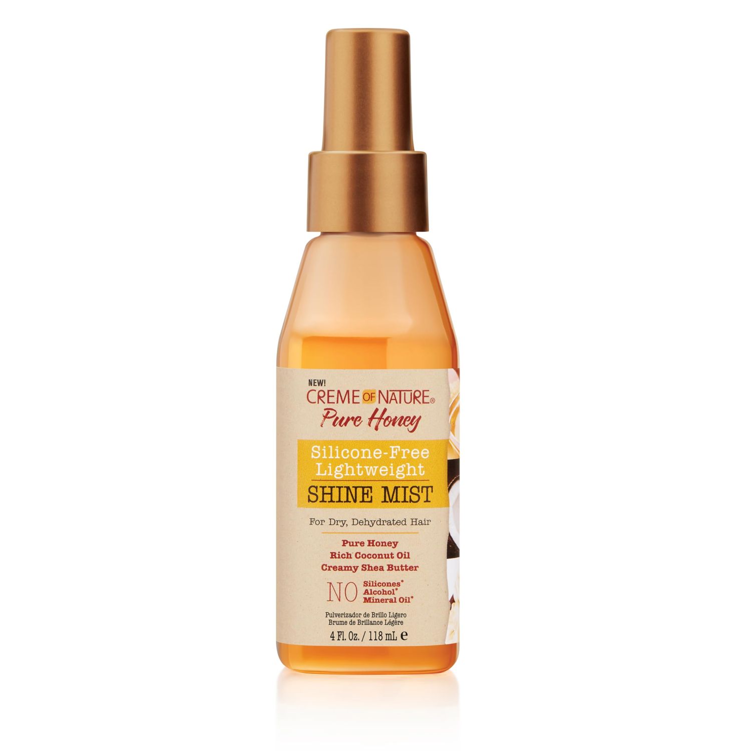 CREME OF NATURE Pure Honey Silicone-Free Lightweight Shine Mist for Dry, Dehydrated Hair, 4 Fl Oz (Pack of 1)