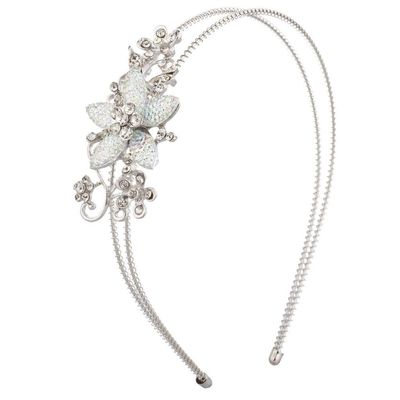LUX ACCESSORIES Silvertone Glitter Flower Crystal Rhinestone Coil Headband