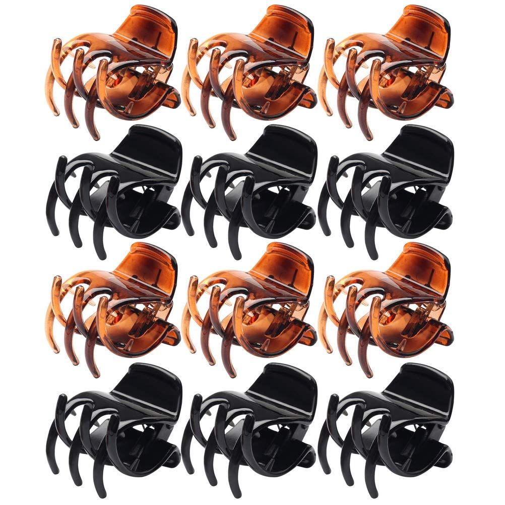 12 Pieces Medium Size Hair Claw Clamp 1.3 Inch No-Slip Grip Jaw Clips for Women and Girls Stocking Stuffers(Black and Brown)