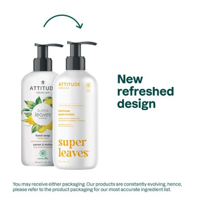 ATTITUDE Liquid Hand Soap, EWG Verified, Plant and Mineral-Based, Vegan Personal Care Products, Lemon Leaves, 16 Fl Oz