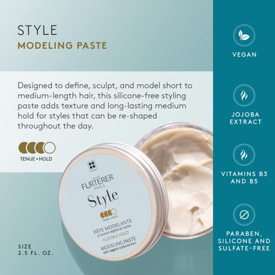 Rene Furterer STYLE Modeling Paste - Sculpts &amp; Texturizes - Flexible Hold - With Moisturizing Jojoba Extract - All Hair Types - Vegan &amp; Silicone-Free - 2.5 fl. oz.
