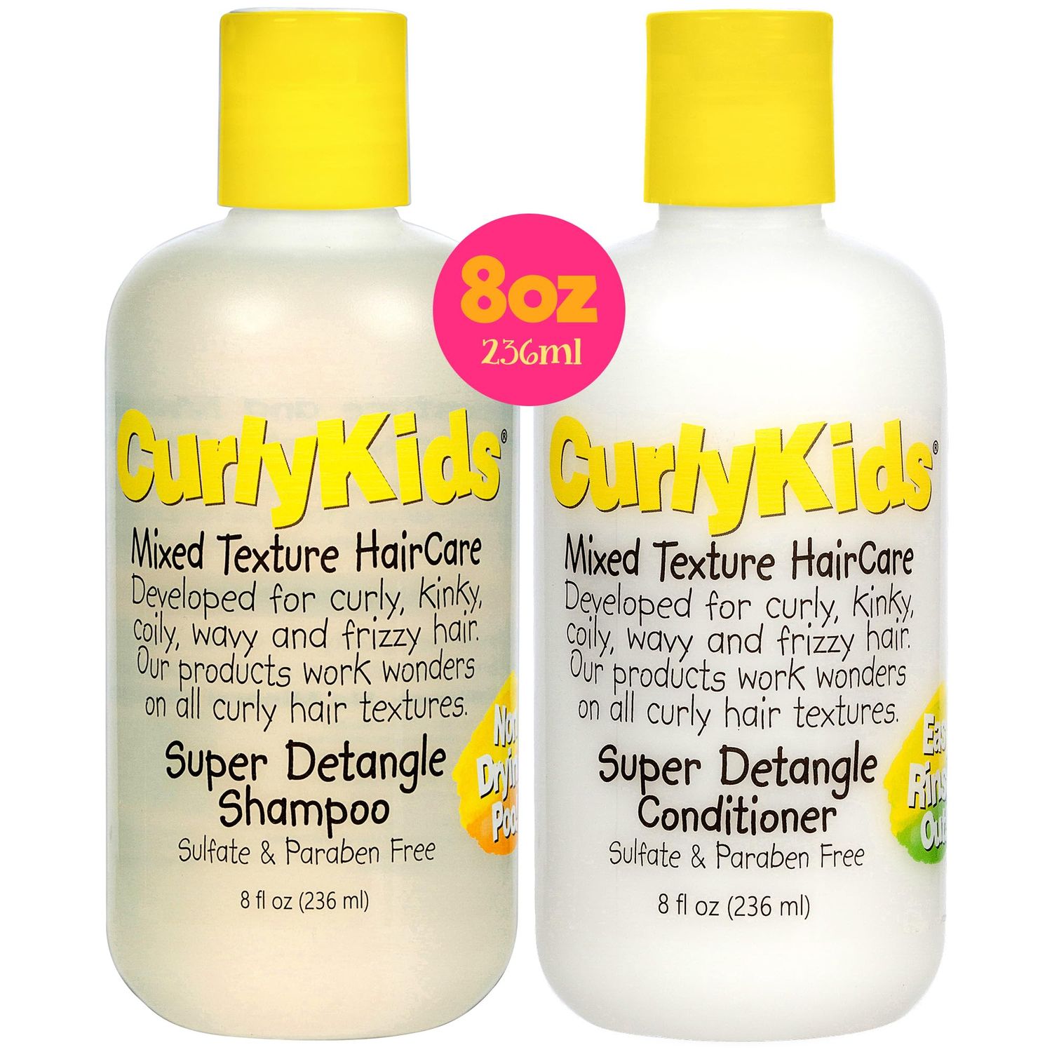 CurlyKids Super Detangle Kids Shampoo &amp; Conditioner Set, Frizz-Free Care for Curly, Kinky, Wavy, and Frizzy Hair - Sulfate &amp; Paraben-Free Hair Care