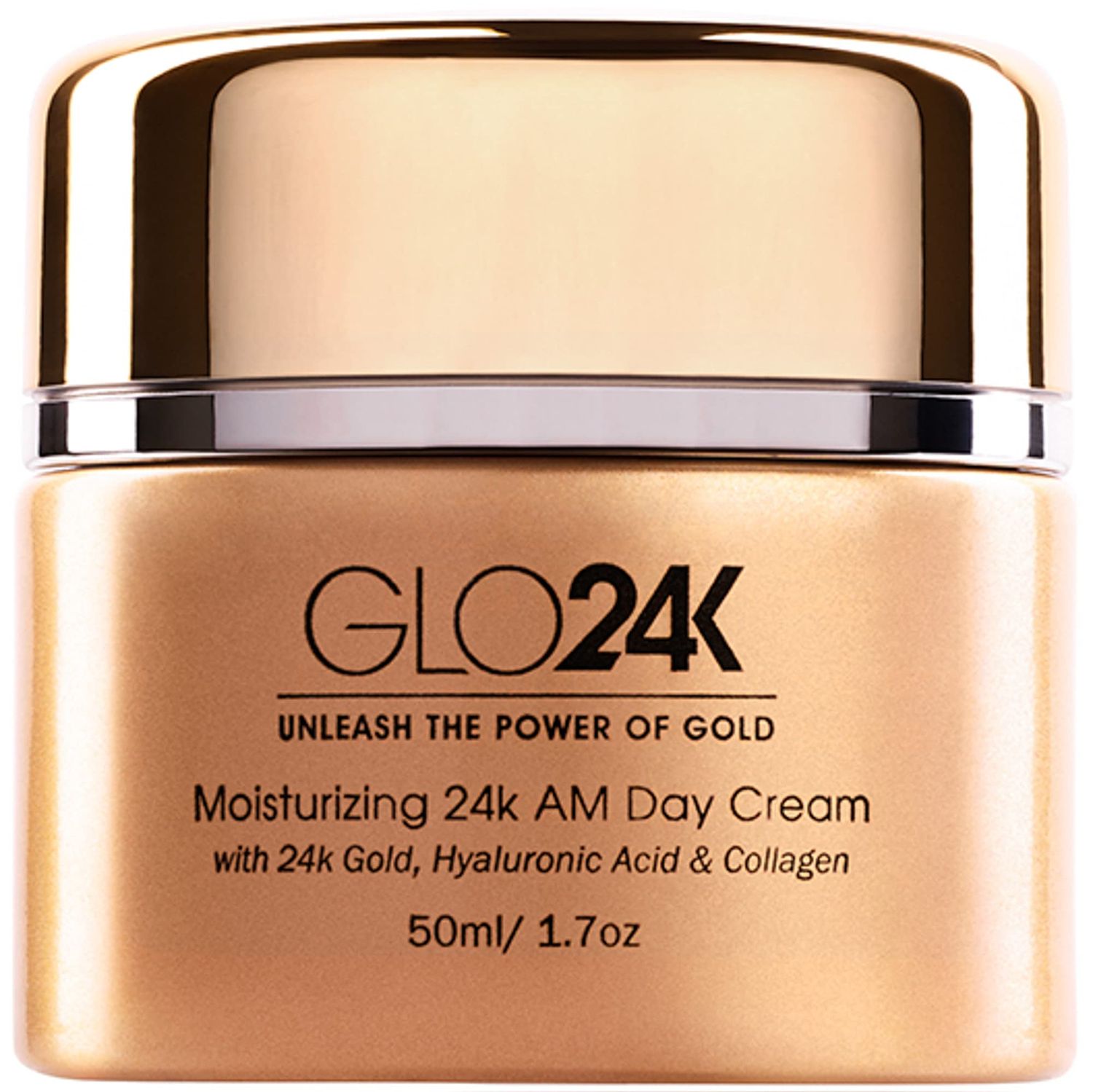 GLO24K Moisturizing Day Cream with 24k Gold, Hyaluronic Acid, Collagen, and Vitamins. For Optimal Hydration.