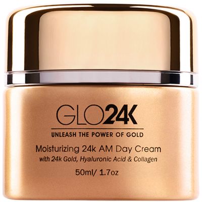 GLO24K Moisturizing Day Cream with 24k Gold, Hyaluronic Acid, Collagen, and Vitamins. For Optimal Hydration.