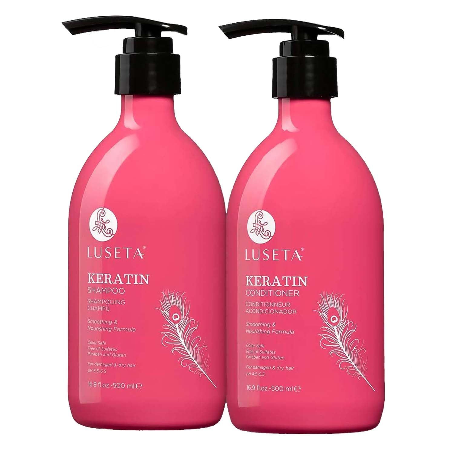Luseta Keratin Shampoo and Conditioner for Color Treated Damaged &amp; Dry Hair, Keratin Hair Treatment for Smoothing&amp; Nourishing, Free of Sulfates, Paraben and Gluten 2 X 16.9Oz