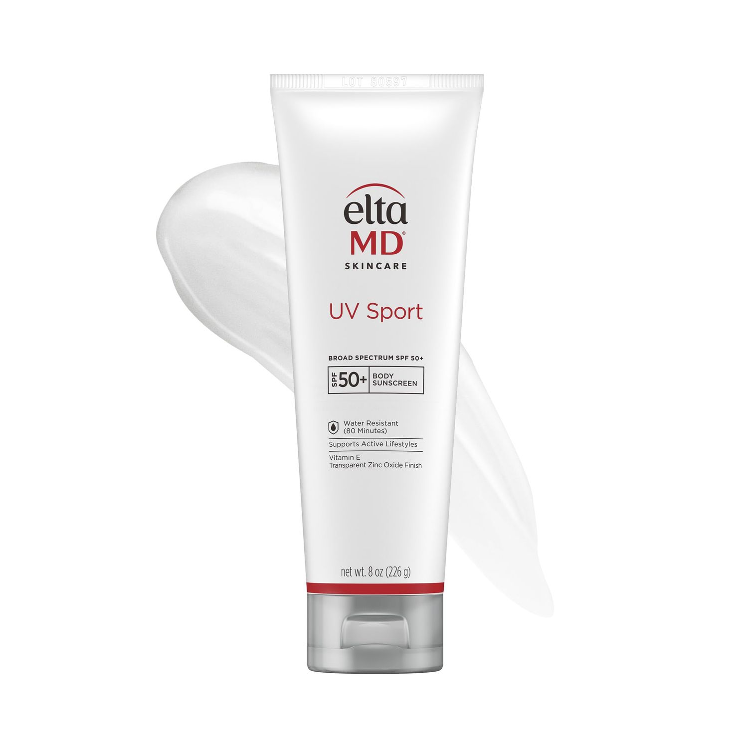 EltaMD UV Sport Sunscreen Lotion, SPF 50 Body Sunscreen, Water and Sweat Resistant, Oil-Free, Zinc Oxide Formula, 8 oz Tube