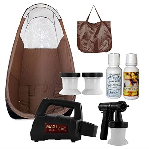MaxiMist Spray Tan Machine with Tent - HVLP Airbrush Tanning Kit &amp; Booth, Sunless Spray Tan Machine for Home, Maximist Lite Plus - Brown