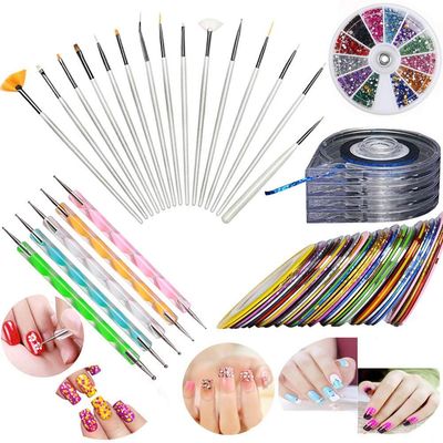 JOYJULY Nail Art Kit includes 30 Striping tape &amp; 4Pcs Striping Roller Box &amp; 12 Colors Rhinestones &amp; 5pcs Dotting Pen &amp; 15pcs Brush Set