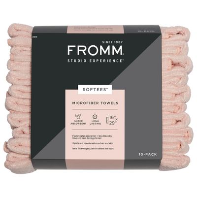 Fromm Softees Microfiber Salon Hair Towels for Hairstylists, Barbers, Spa, Gym in Light Pink, 16&quot; by 29&quot;, 10 count Perfect Hair Care Towel for Drying Curly, Long, Wavy Hair