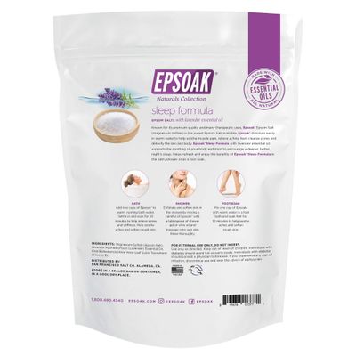 Epsoak Epsom Salt 2 lb. Magnesium Sulfate USP. (Qty. 1 x 2lb. Bag), Lavender Sleep Formula, Resealable Epsom Salt Bag, Made in The USA, Cruelty-Free Certified