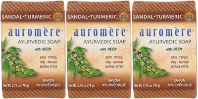 Auromere Ayurvedic Bar Soap, Sandal Turmeric - Eco Friendly, Handmade, Vegan, Cruelty Free, Natural, Non GMO (2.75 oz), 3 pack