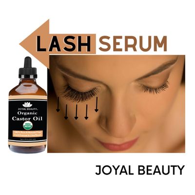 JOYAL BEAUTY Castor Oil USDA Certified Organic(4oz). 100% Pure Cold Pressed Unrefined Hexane Free Glass Bottle. Hair Eyelashes Eyebrows Lash Serum. For Face, Skin, Body, Belly Button. Free Mascara