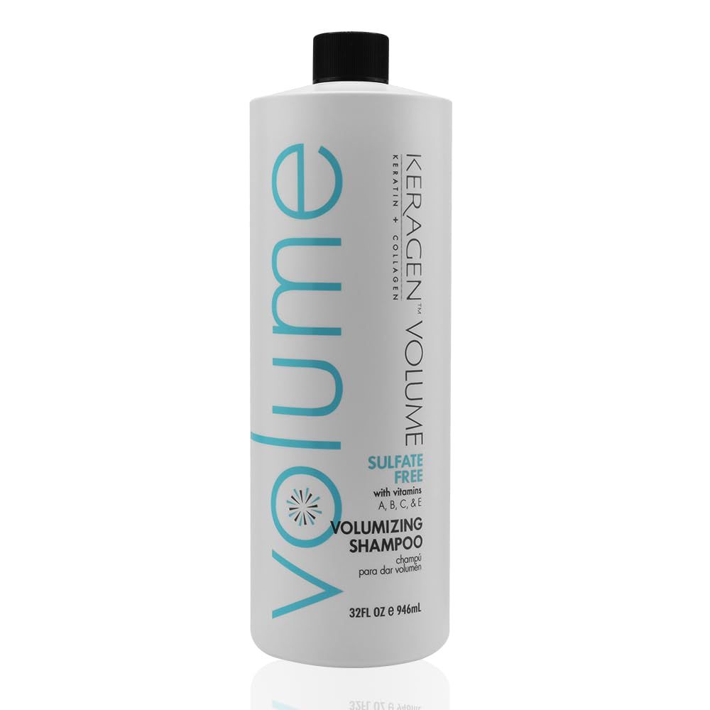 KERAGEN - Volumizing Shampoo for Fine Hair with Keratin, Collagen and Organic Oils, Sulfate Free 32 Oz