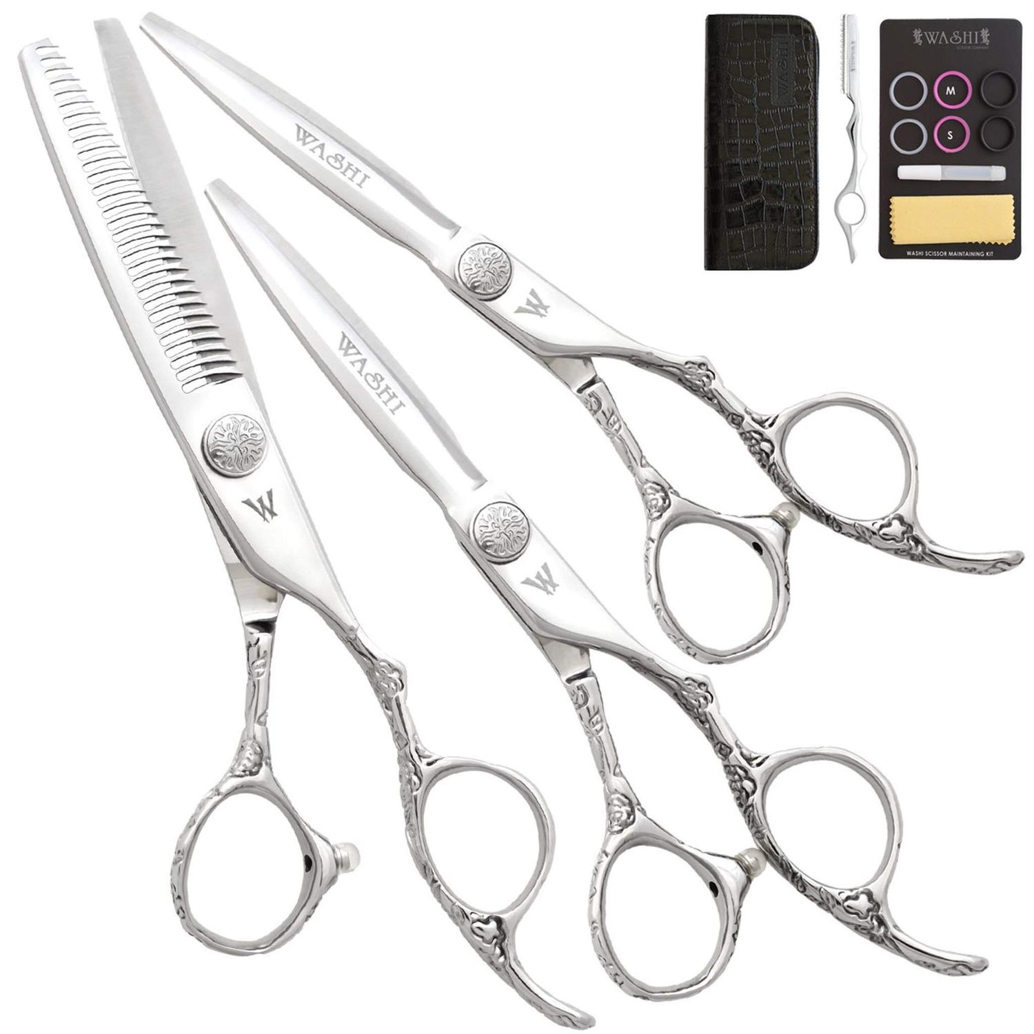 Washi Knockout 3 Piece Beauty Shear Set includes 5.5, 6.0 Cutting Shears and 30 Tooth Thinner