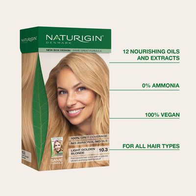 Naturigin Permanent Hair Dye, 10.3 Light Golden Blonde, Ammonia and Paraben Free, up to 100% Gray Hair Coverage, Long Lasting, Vegan, Cruelty Free