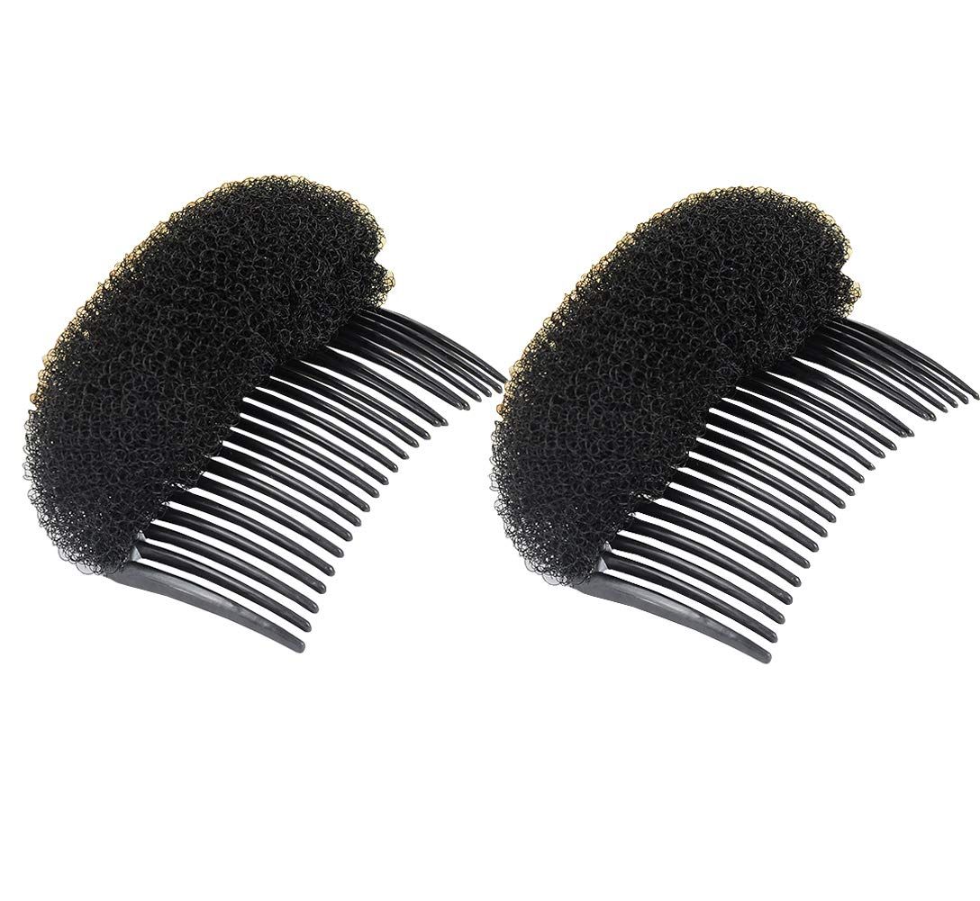 2PCS Women Lady Girls Soft Sponge Foam Hair Base Inserts Bump Up Hair Pads Stick Bun Maker Hair Styling Clip Hair Comb Braid Tool Hair Styling Accessories Black