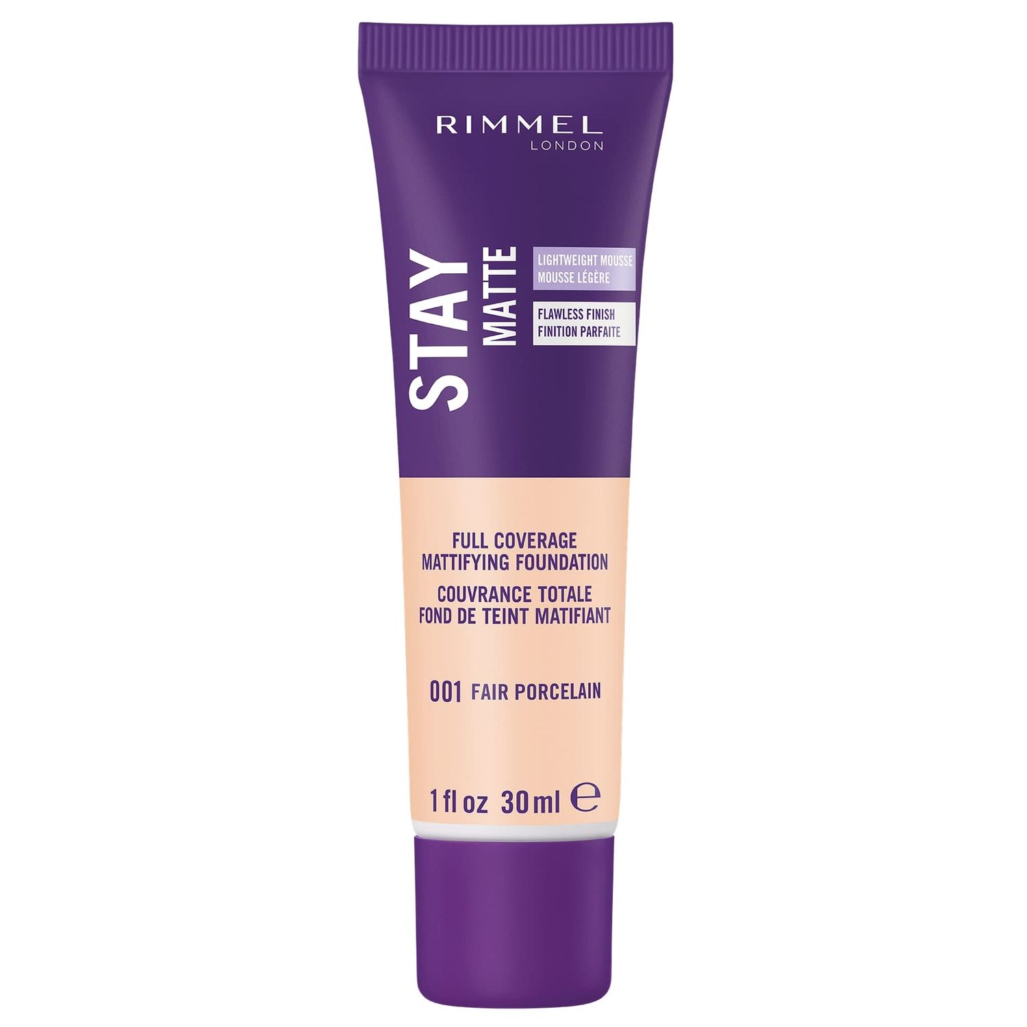 Rimmel London Stay Matte Liquid Mousse - 001 Fair Porcelain - Foundation, Lightweight, Shine Control, Oil-Free, 1oz