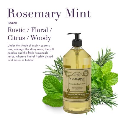 A LA MAISON French Liquid Hand Soap, Rosemary Mint - Natural Hand Wash Made with Essential Oils - Biodegradable, Plant-Based, Vegan, Cruelty-Free, Alcohol & Paraben Free (33.8 oz, 1 Pack)