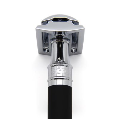 Edwin Jagger DES86RCBLAMZ Short Handled Classic Double Edge Manual Eco-Friendly and Reusable Safety Razor for Men and Women for Shaving Cream or Soap Fits All DE Razor Blades (Black Rubber Coated)