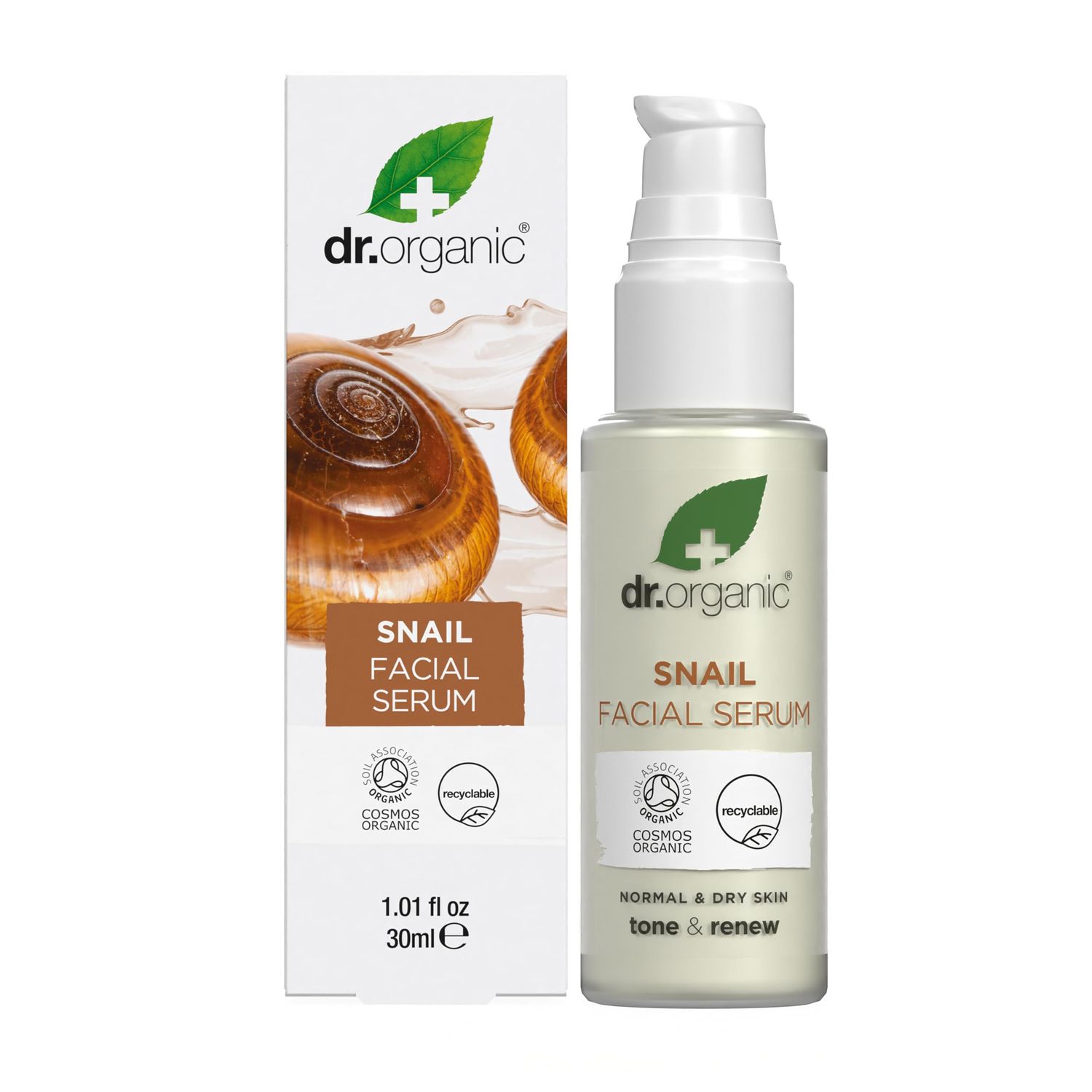 Dr. Organic Snail Gel Facial Serum | Hydrates and Restores Skin, Reduces Fine Lines, Natural, Certified Organic, Paraben &amp; SLS-Free, 30 mL / 1 fl oz