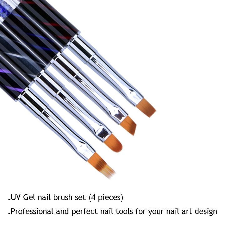 Ycyan 4Pcs UV Gel Nail Brush Set Rhinestone Handle Gel Polish Nail Art Design Brushes Nail Ombre Brush Professional Nail Art Tools
