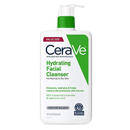 CeraVe Hydrating Facial Cleanser, Moisturizing Face Wash For Dry Skin, Hyaluronic Acid + Ceramides + Glycerin, Hydrating Cleanser For Normal To Dry Skin, National Eczema Association Certified