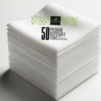 DAVELEN Disposable Large Luxury Towels (50-Count) Spa and Salon Quality Softness for Guests, Clients | Hair, Face, Body Use | Luxurious Comfort, Ecofriendly | Towels Size: 31.5 x 15 (white)