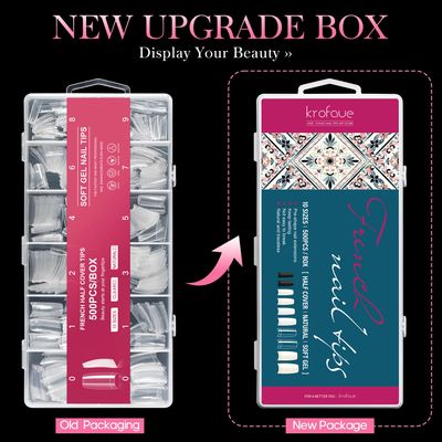 krofaue 500PCS Clear False Nails Tips, Half Cover Lady French Style Acrylic Artificial Tip Manicure with Box of 10 Sizes for Nail Tips Art Salons and Home DIY
