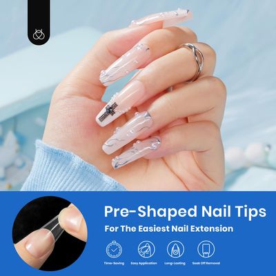 Beetles Acrylic Nails Kit 500Pcs Long Coffin Pre-Shaped Clear Full Cover Soft False Nails, Nail Tips Soak Off Easy Nail Extension Set for DIY Nails Art Home Gift for Women