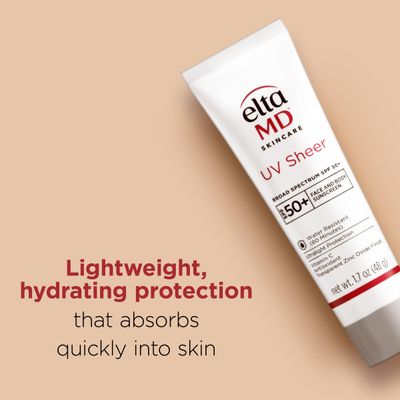 EltaMD UV Sheer Face Sunscreen SPF 50+ No White Cast, Sheer Zinc Oxide Sunscreen for Face &amp; Body, 1.7 oz Tube - Travel Size