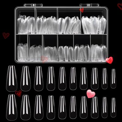 Beetles Acrylic Nails Kit 500Pcs Long Coffin Pre-Shaped Clear Full Cover Soft False Nails, Nail Tips Soak Off Easy Nail Extension Set for DIY Nails Art Home Gift for Women