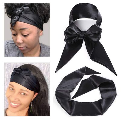 Leeven 2 Pcs Silky Satin Edge Scarves 4.5x54 Large Wig Grip Band Women Satin Headband For Lace front Wigs Non Slip Hair Wrap Black Satin Edge Laying Scarf For Makeup, Facial,Sport,Yoga