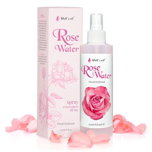 Well&#39;s Oil Rosewater Mist Spray (8 Fl oz) - Hydrates, Soothes &amp; Refreshes | 100% Natural | No Chemical | for All Skin and Hair Types