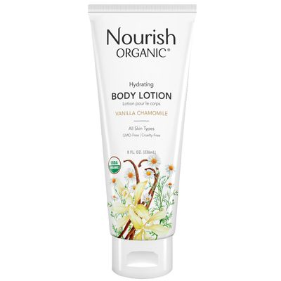 Nourish Organic Body Lotion, Almond Vanilla - Hydrating Body Lotion for Dry Skin with Aloe Vera &amp; Shea Butter (8 Oz) + Washable Cotton Round