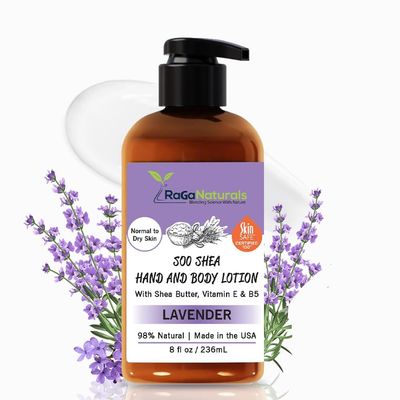 RaGaNaturals Lavender Shea Butter Hand and Body Lotion, 8 Fl Oz - Moisturizing, Plant-Based, Vegan, with Argan, Avocado Oil &amp; Vitamin E