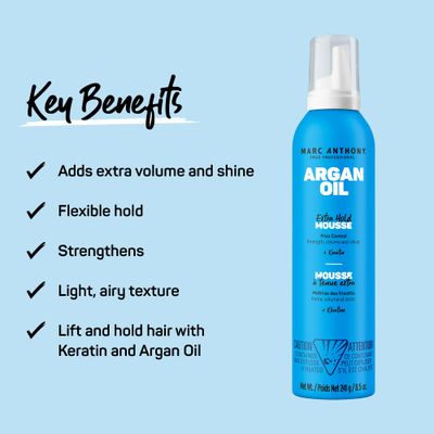Marc Anthony Volumizing Hair Mousse, Extra Hold - Hair Styling Mousse Controls Frizz, Strengthens, Adds Volume &amp; Shine - Nourishing Argan Oil of Morocco with Keratin - Lightweight for All Hair Types