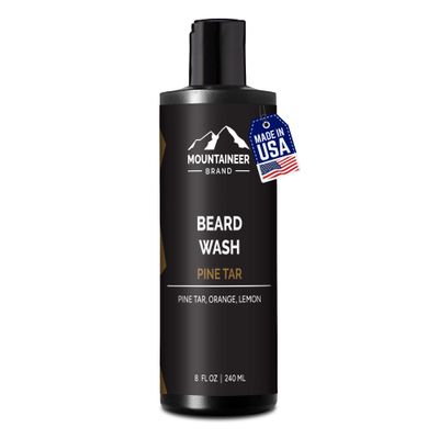 Mountaineer Brand Beard Wash For Men | 100% Natural Beard Shampoo | Thick Cleaning Softening Lather for Hair and Skin | Hydrate and Detangle | Grooming Treatment | WV Pine Tar Scent 8oz