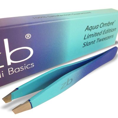 Zizzili Basics Tweezers - Limited Edition Aqua Ombr Slant Tweezer - Best Tweezers for Eyebrow, Hair Removal and Your Precision Needs
