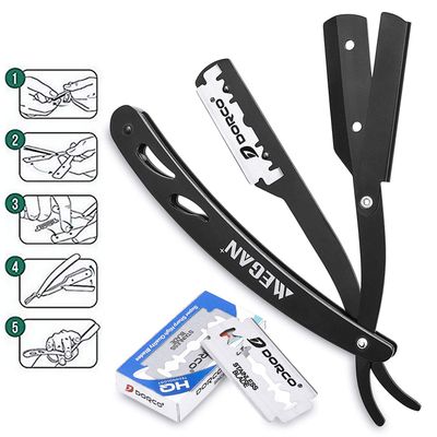 Megan beard shaping tool,5 piece set beard shaper - include Professional Straight Edge Razor,beard template,10 Count of double edge blades,barber pencil and Stainless steel scissors.