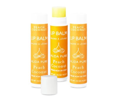 ALIDA PURE Peach Coconut Lip Balm Collection, Vegan Lip Balm Set, Lip Balm, Beeswax Free, with Avocado Oil, Organic Jojoba Oil, and Vitamin E, Natural Moisturizer for Dry, Chapped Lips, 3 Tube Set