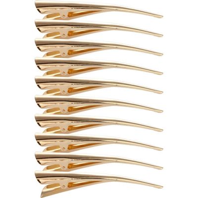 LONEEDY 10 Pack Duckbill Hair Clips with Teeth, Metal Alligator Curl Clips with Holes for Hair Styling, Non-slip Hair Barrettes Hair Grip DIY Accessories (Large, Gold)
