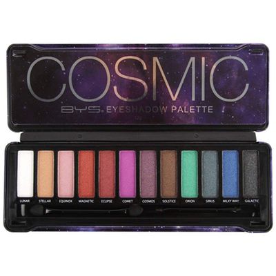 BYS Cosmic Eyeshadow Palette Tin with Mirror &amp; Applicator 12 Shades Shimmer Unicorn Bold Bright Neon Galaxy