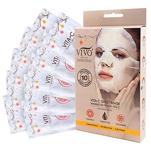 VIVO Vitamin C Sheet Mask - Vitamin C Sheet Mask for Anti Aging - Mask with Collagen - Vitamin C Mask For Healthy Skin from Per Lei (2 Pack)