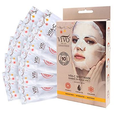 VIVO Vitamin C Sheet Mask - Vitamin C Sheet Mask for Anti Aging - Mask with Collagen - Vitamin C Mask For Healthy Skin from Per Lei (2 Pack)