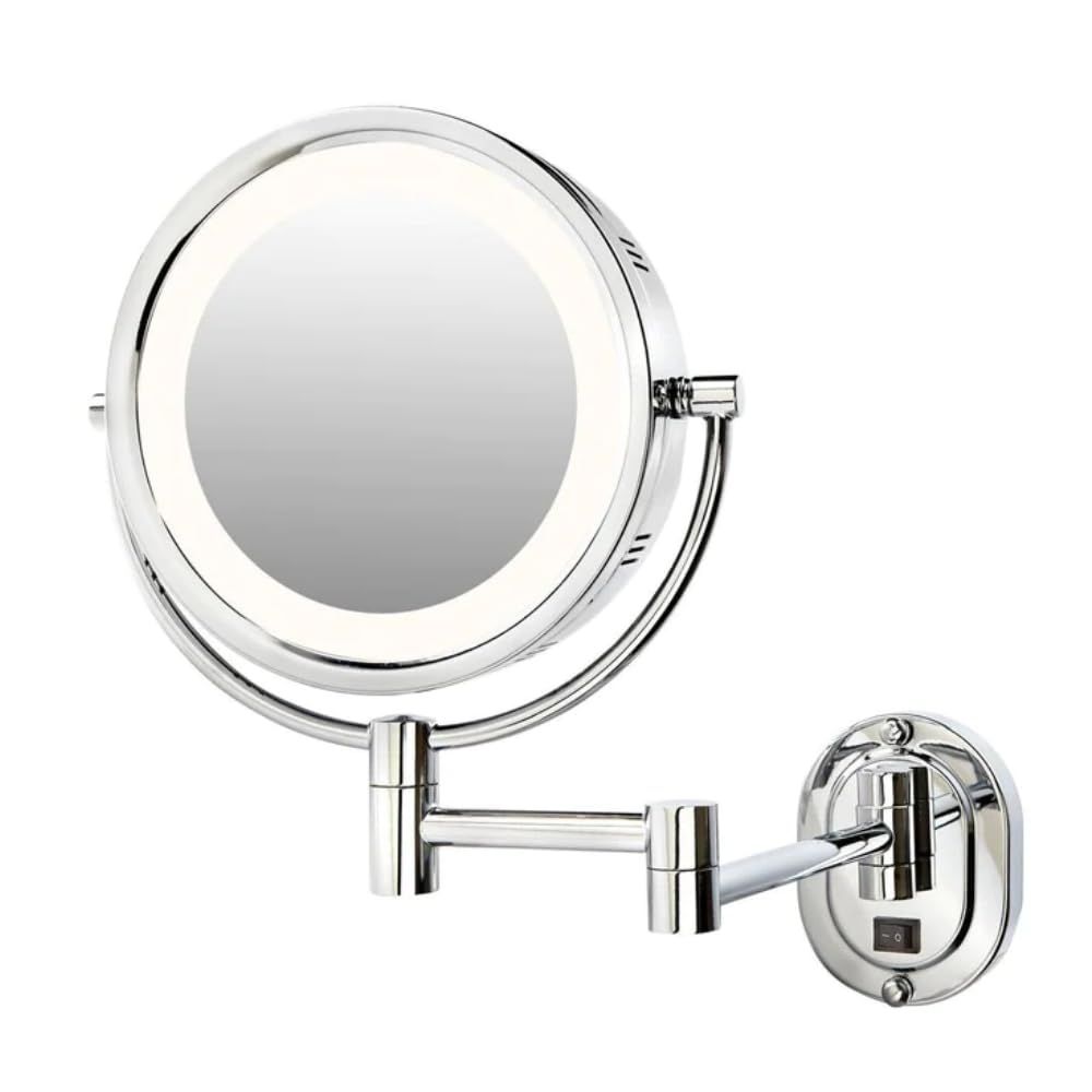 JERDON Wall-Mounted Chrome Makeup Mirror with LED Lighting - 5X-1X Magnification &amp; 14 Extension - Direct Wire - Model HL65CD