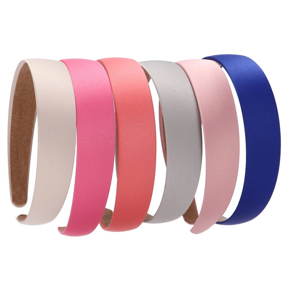 LONEEDY 6 Hard Headbands, 1 Inch Wide Non-slip Ribbon Hairband for Women (6 PCS Bright Colors)